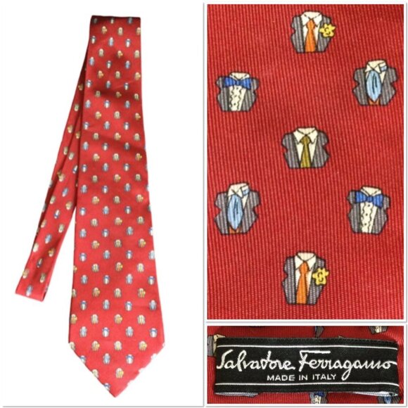 Salvatore Ferragamo Mens Silk Tie Novelty Dress Shirts All Over Print Necktie - Picture 1 of 6